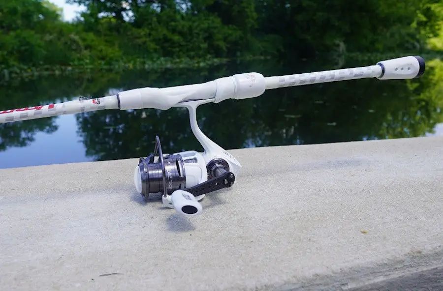 Abu Garcia Veritas Spinning Combo sitting on boat