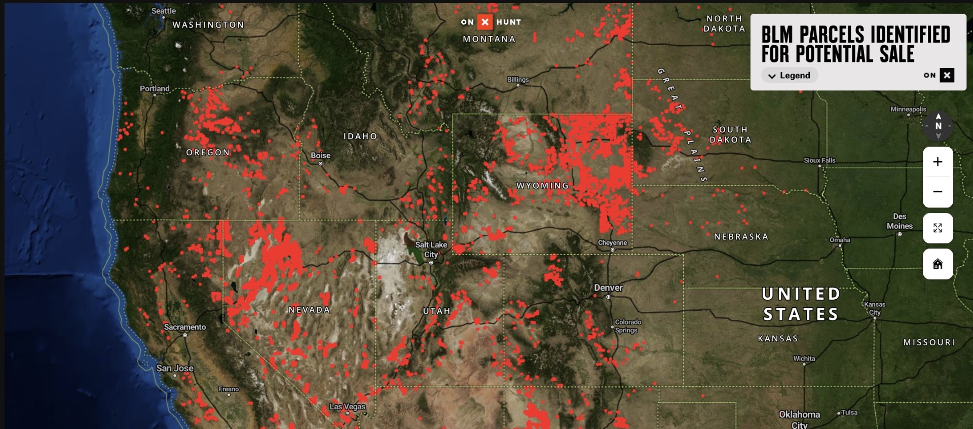 A map of Bureau of Land Management lands eligible for potential disposal. 