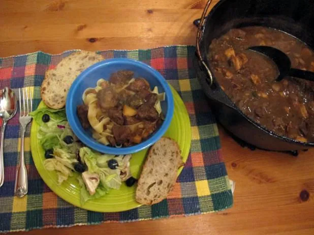 Venison Carbonnade made in a restored and seasoned dutch oven.