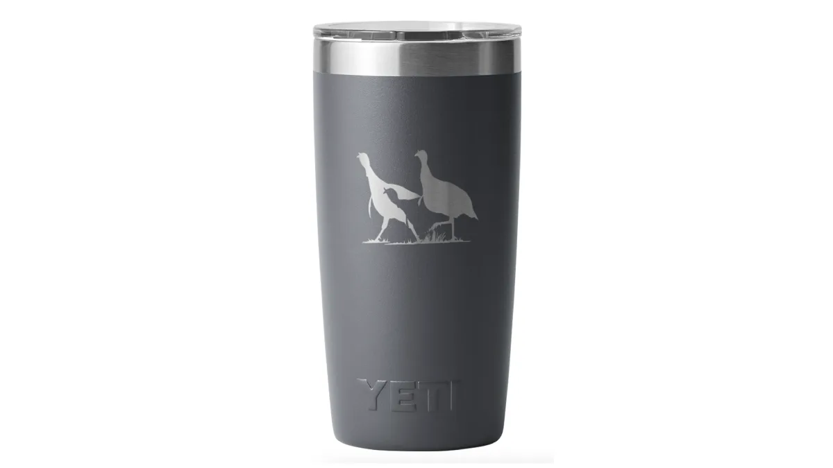 Custom Yeti Rambler Tumbler with Turkeys on white background