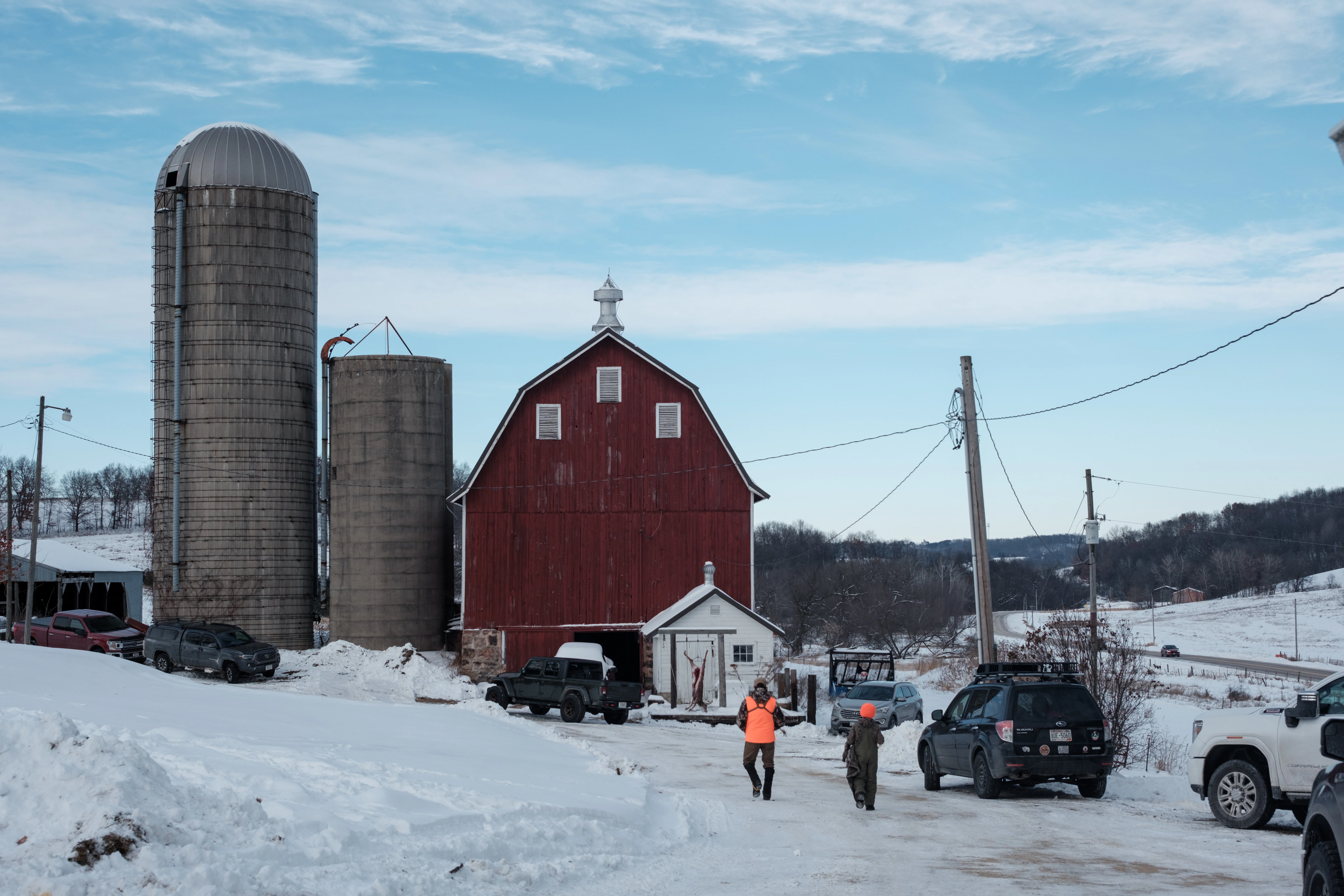 Deer hunters at a farm in Wisconsin.