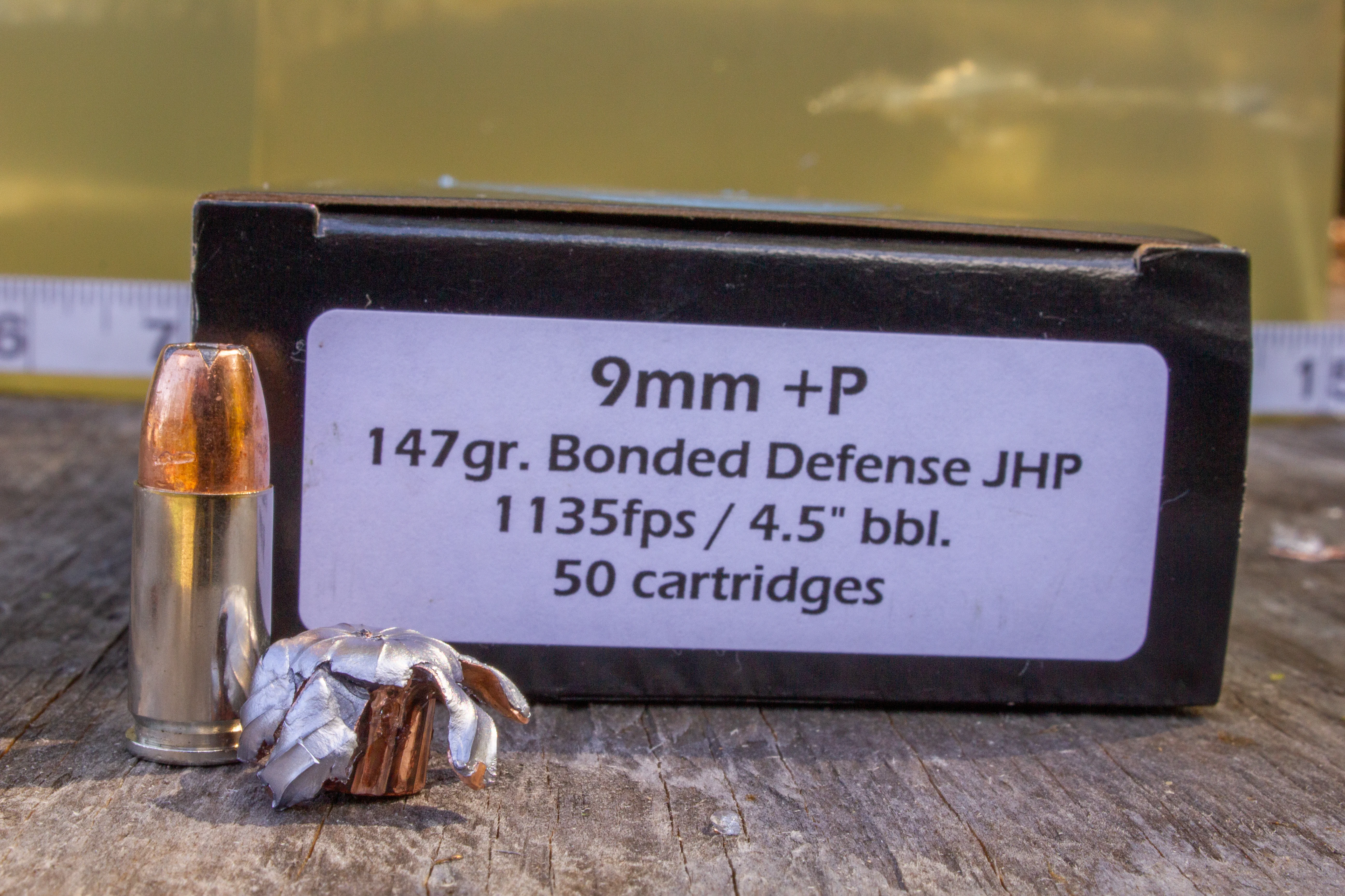 A box of 9mm ammunition. 