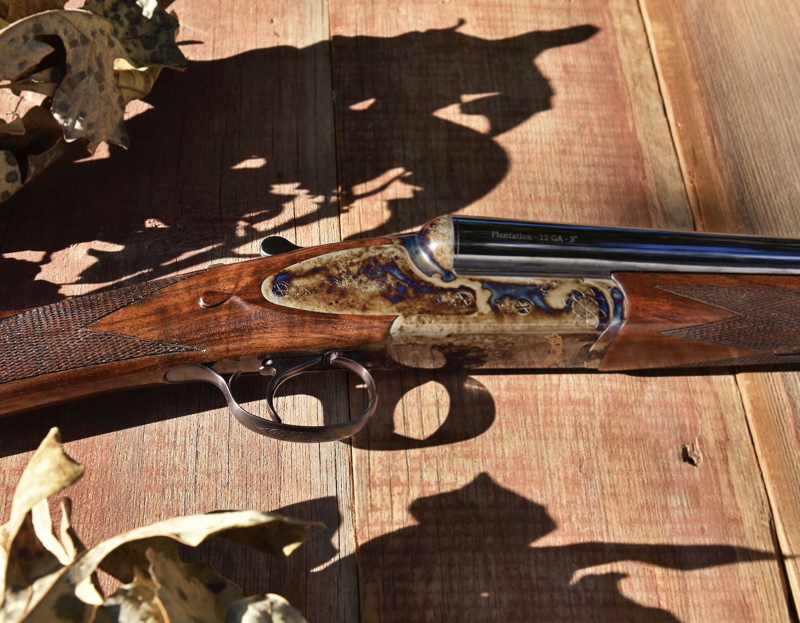 Closeup of Dickinson Plantation Grade shotgun action. 