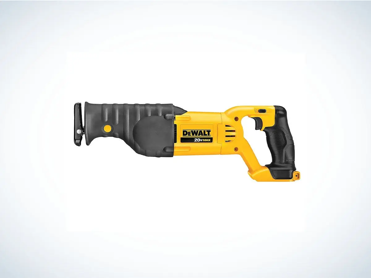 DeWalt's yellow sawzall against a white background