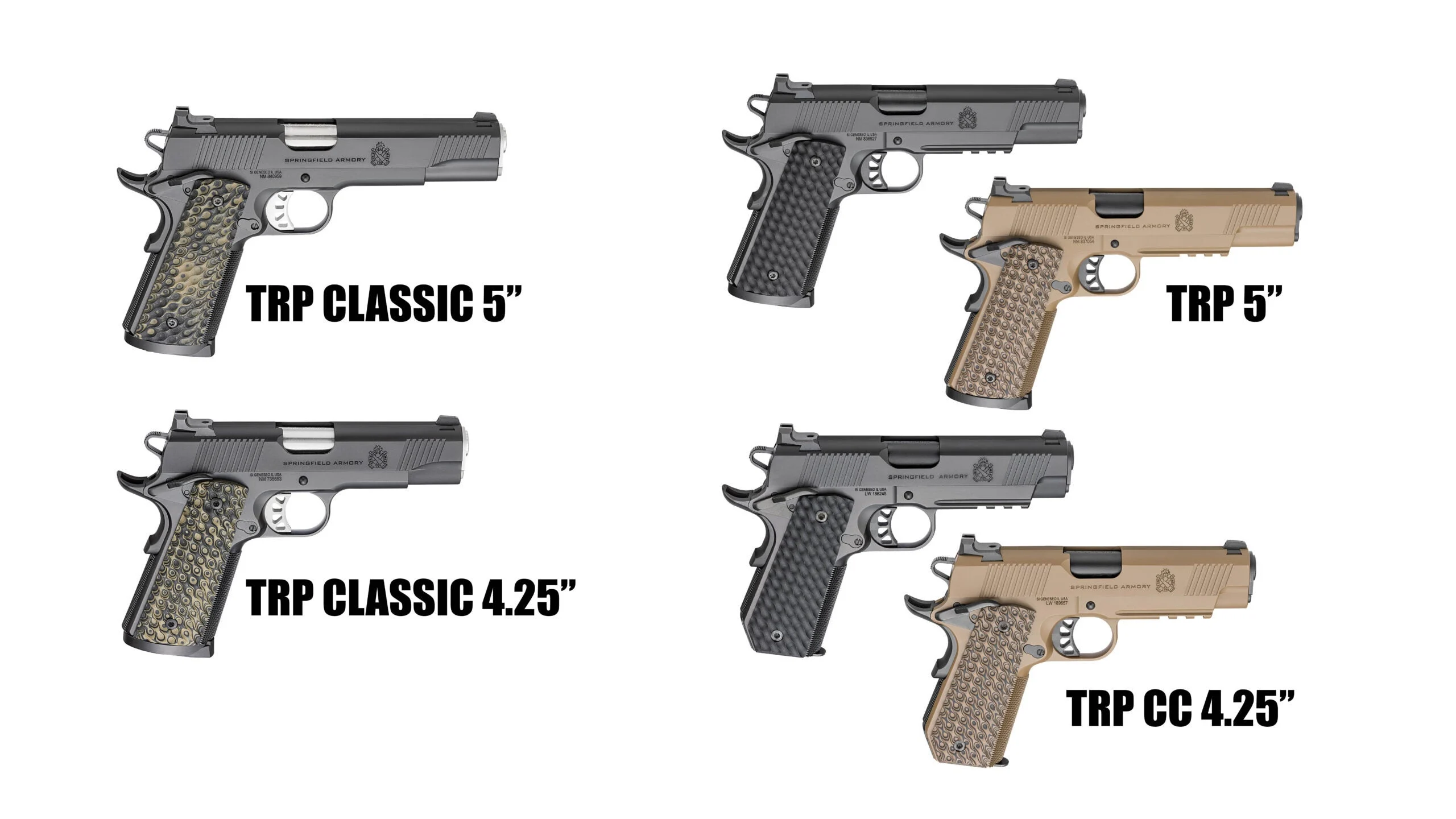 Springfield Armory new 1911 style handguns on white background