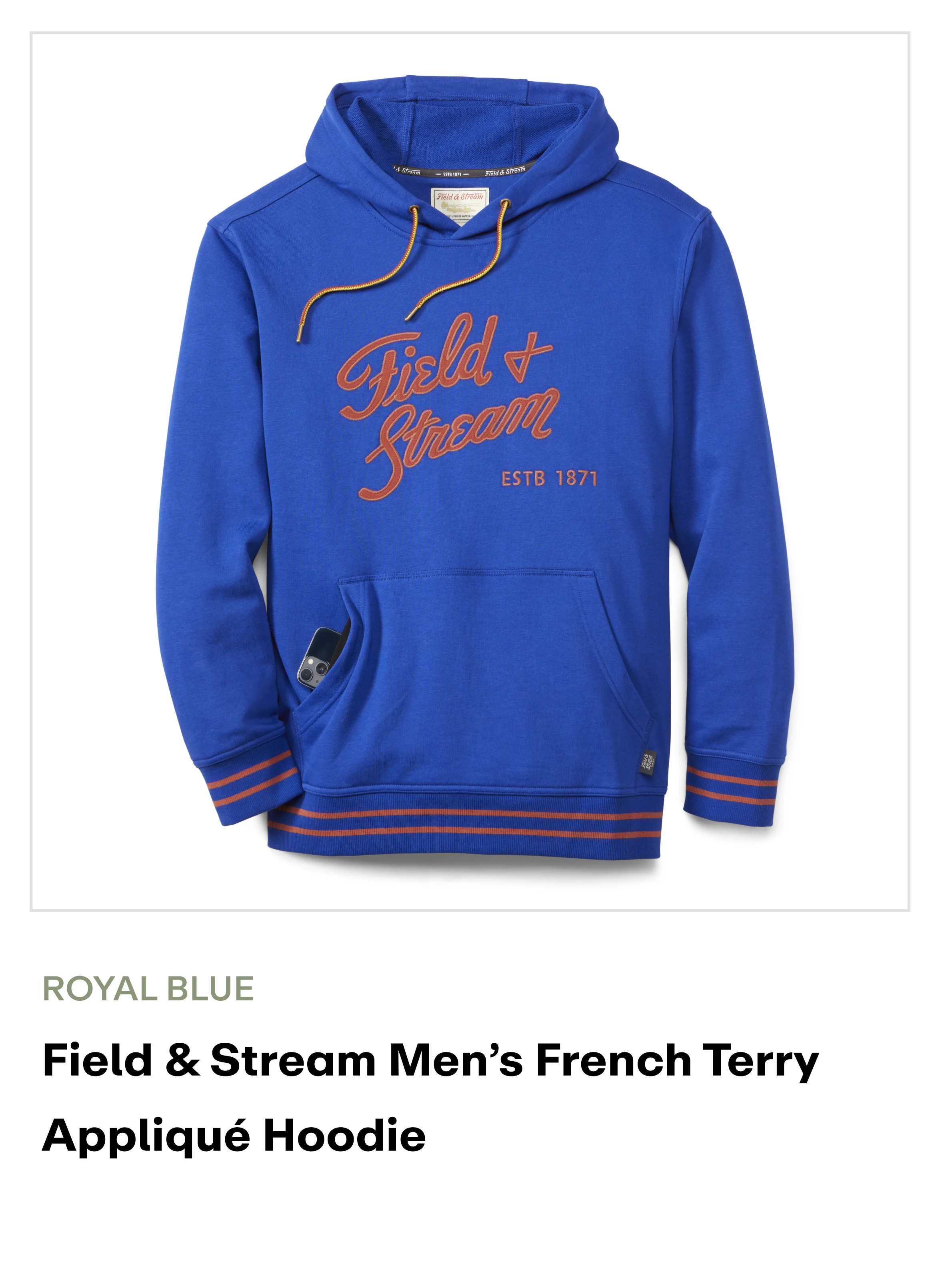 Field & Stream Men's French Terry Applique Hoodie - Royal Blue