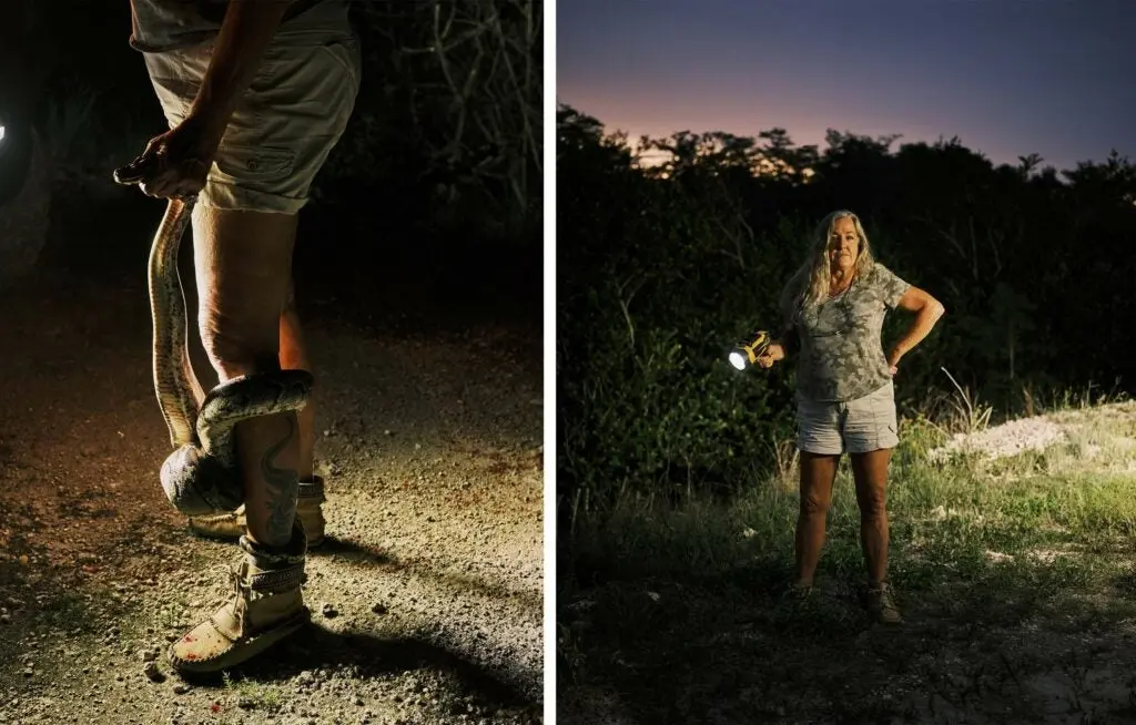 Anne Gorden-Vega holds the snake that bit her.