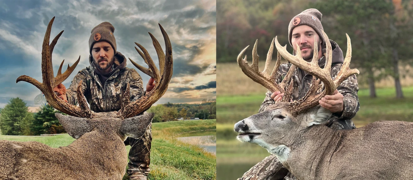 Ohio hunter Daniel Cermeans poses with a huge whitetail buck. 