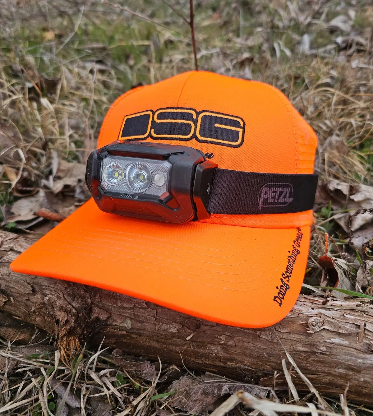 Petzl Aria 2 RGB Headlamp on hat