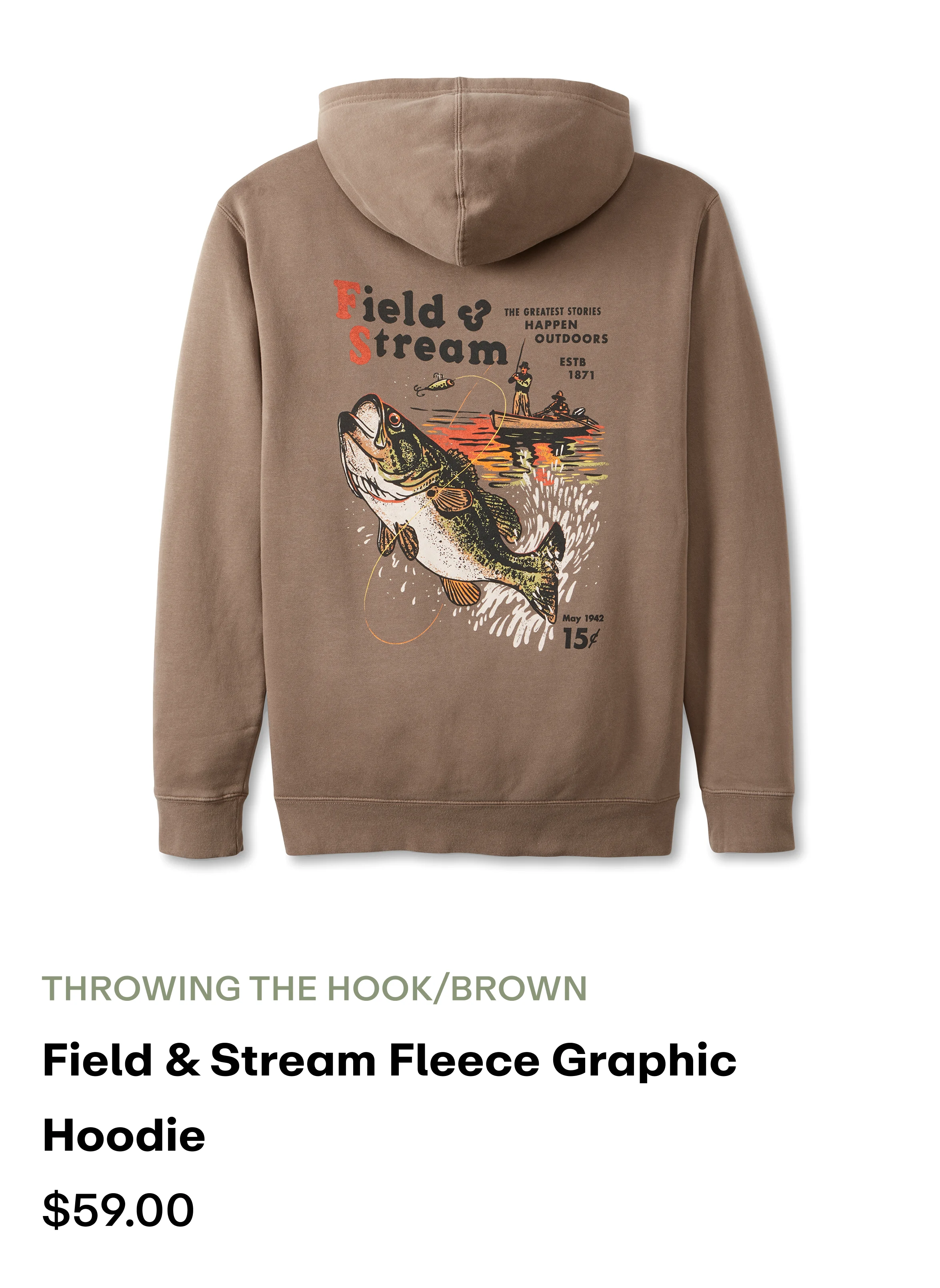 Field & Stream Fleece Graphic Hoodie - Throwing the hook/brown