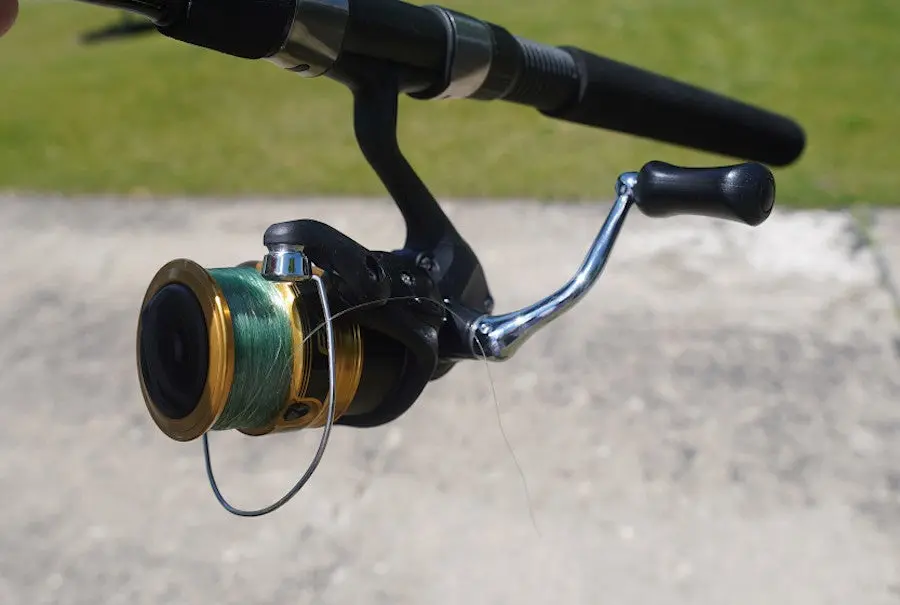 Close-up of the Shimano FX spinning reel