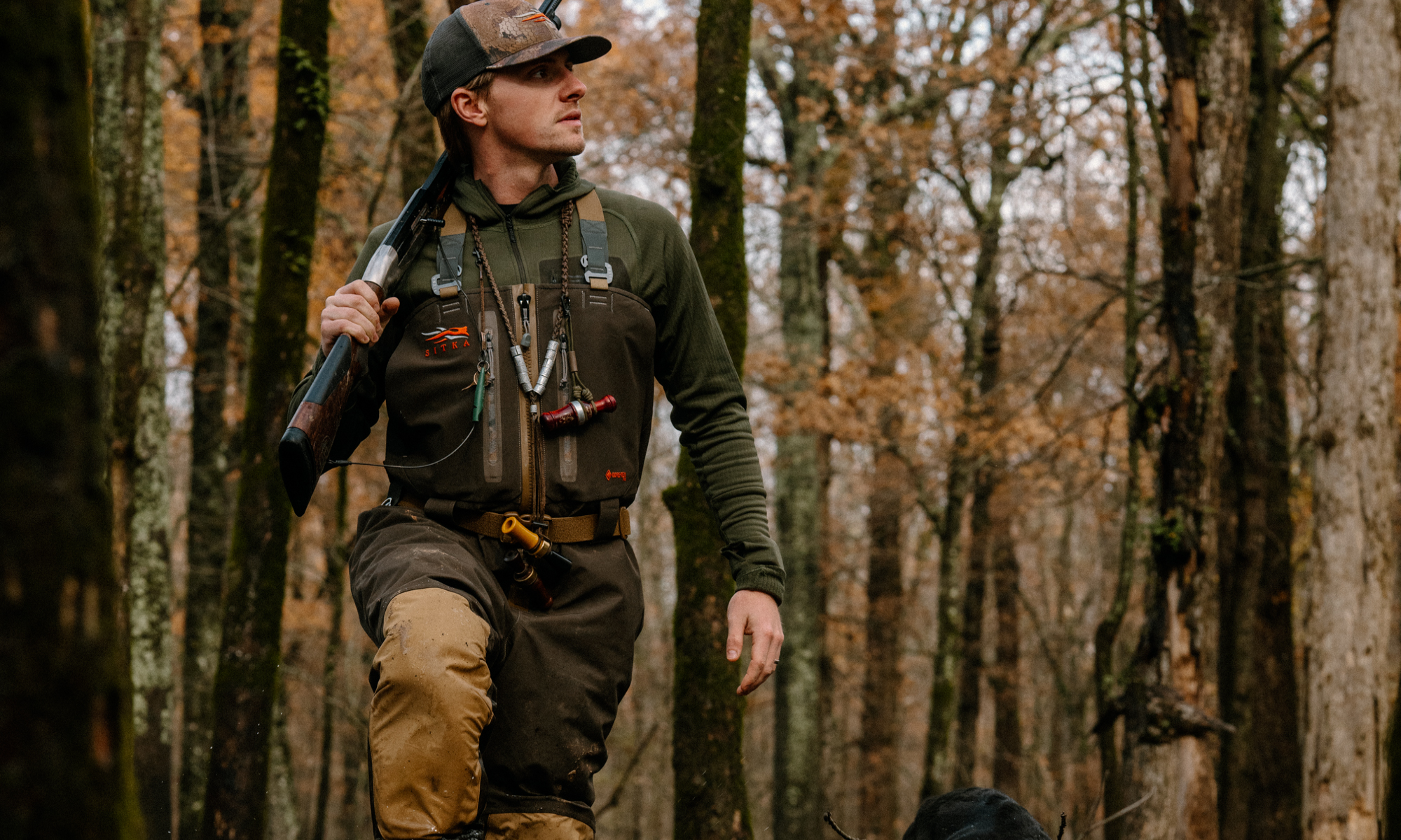 Waterfowl hunter wearing Sitka Delta Pro Zip GTX Waders