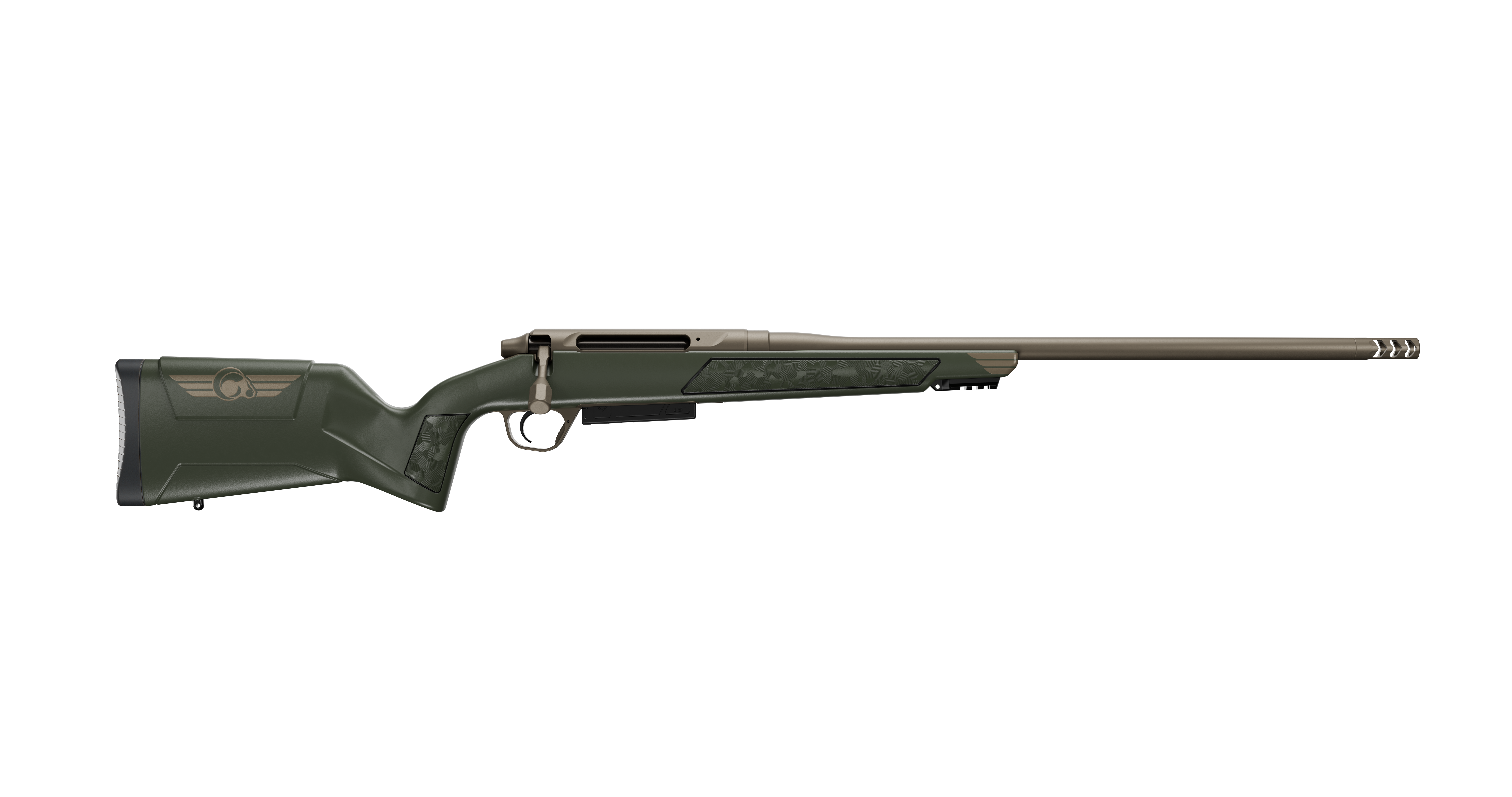 Christensen Arms Evoke bolt-action rifle on white background. 