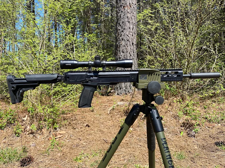 Ruger rifle on a tripod.