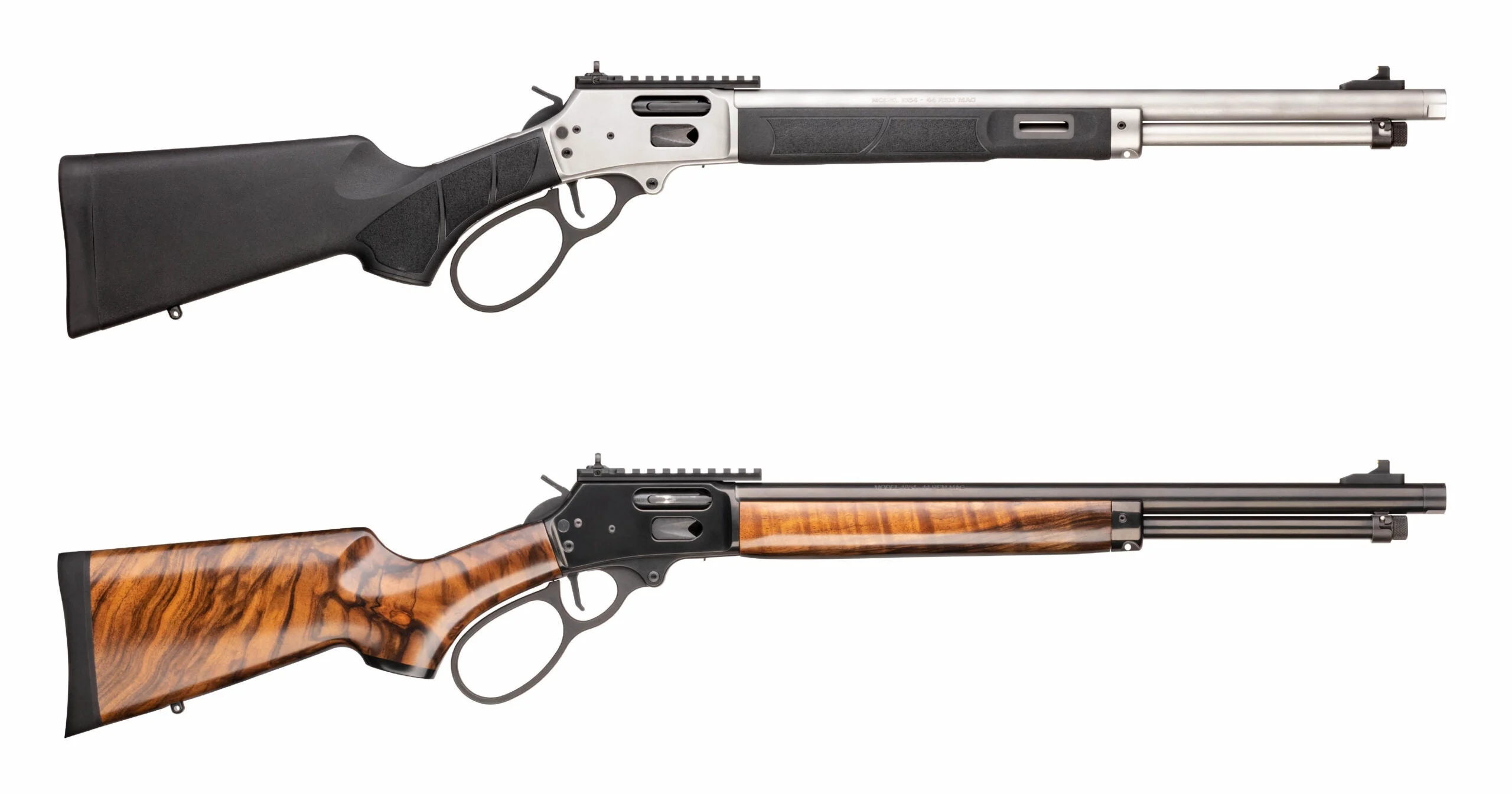 Two versions of the new Smith &amp; Wesson Model 1854 rifle on white background