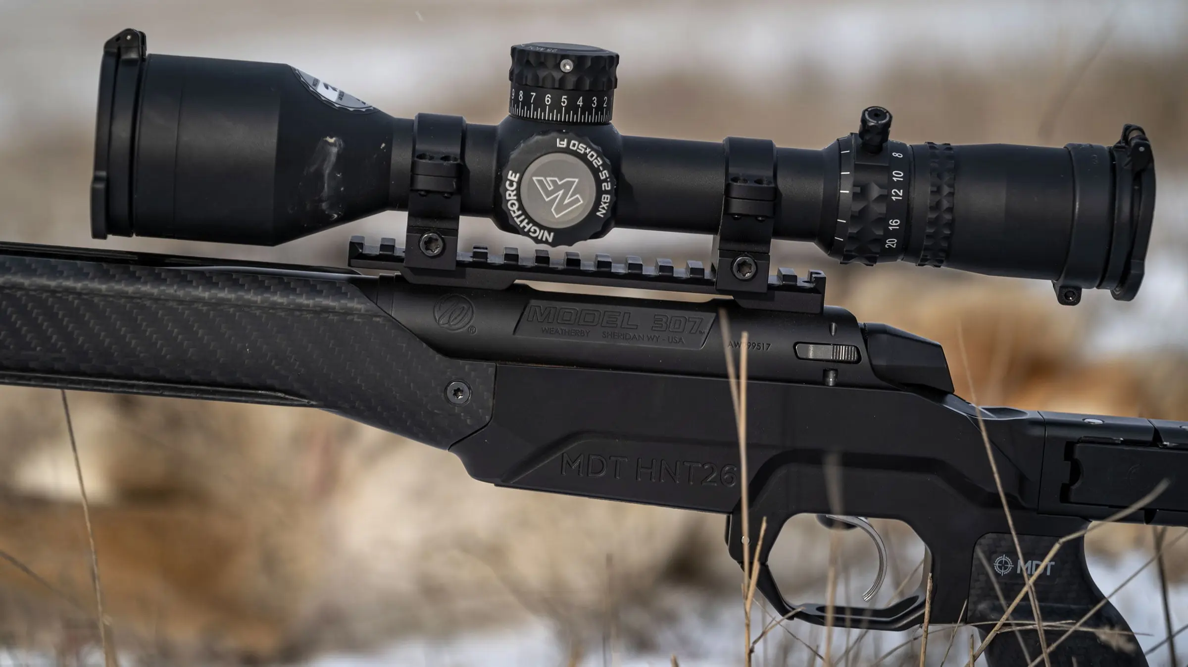 The new Weatherby Model 307 action set up from the factory in an MDT chassis.