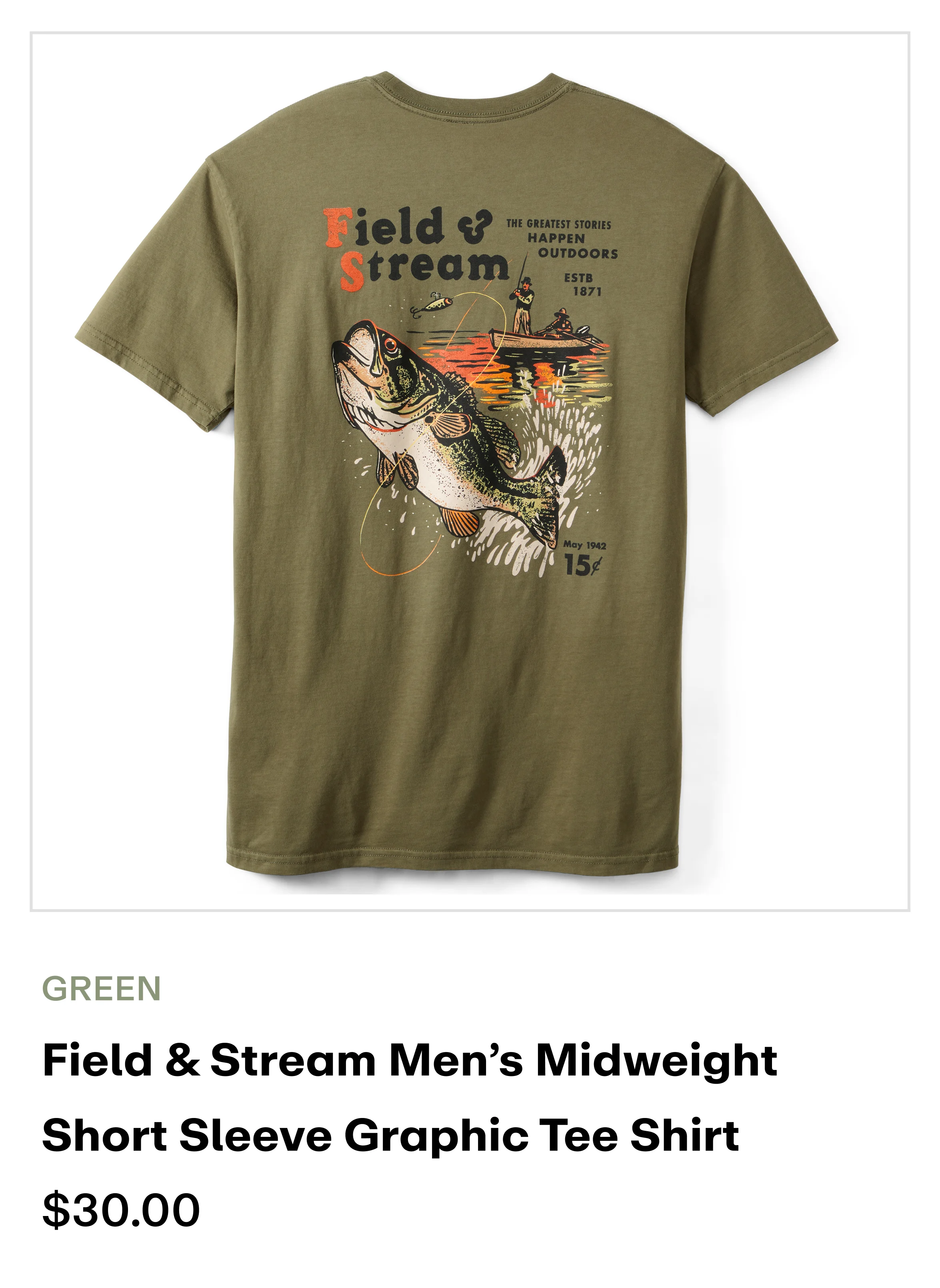 Field & Stream Men's Short Sleeve Graphic Tee Shirt - green