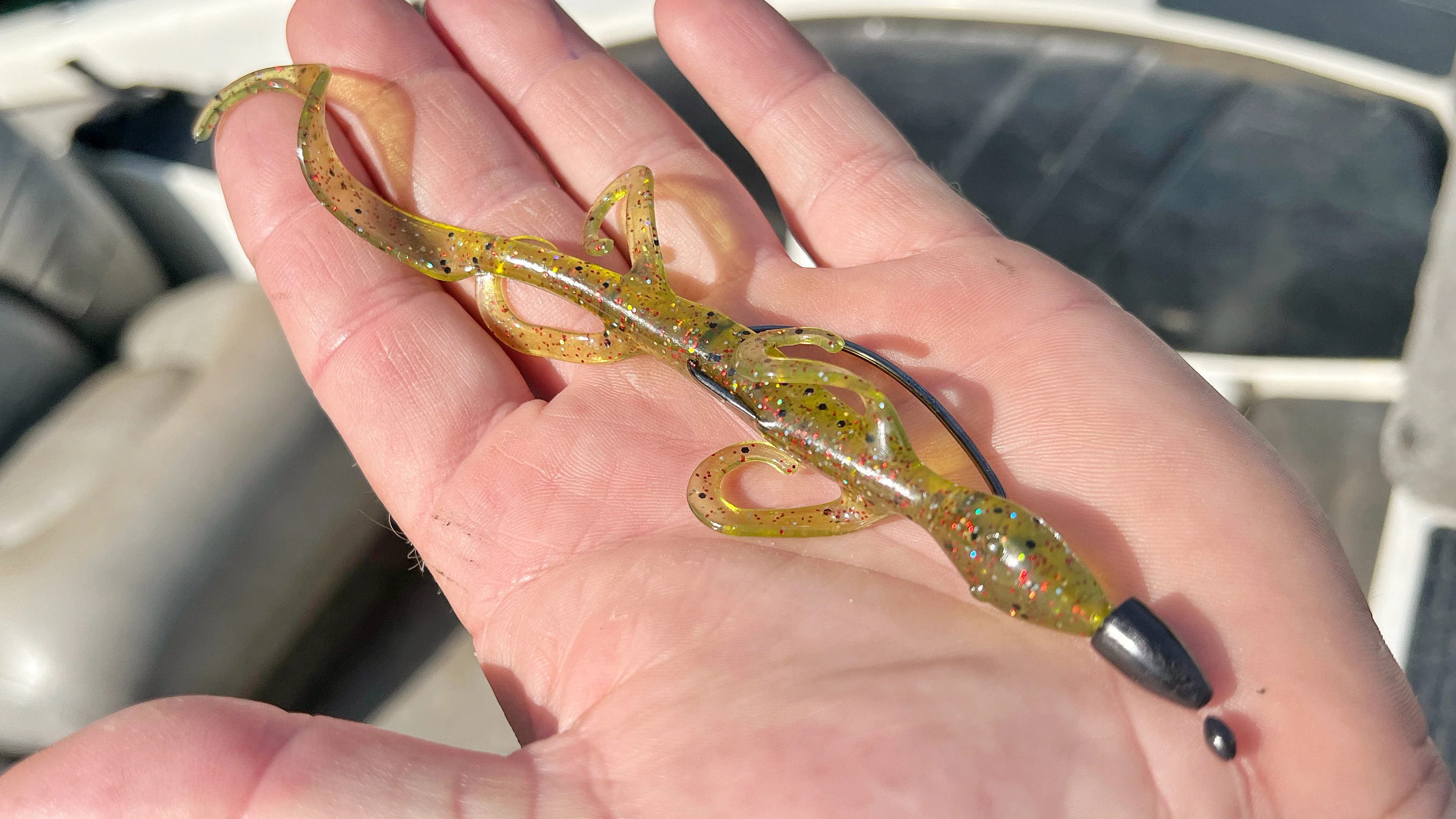 A Texas-rigged lizard is one of the best bass baits for bed fishing. 