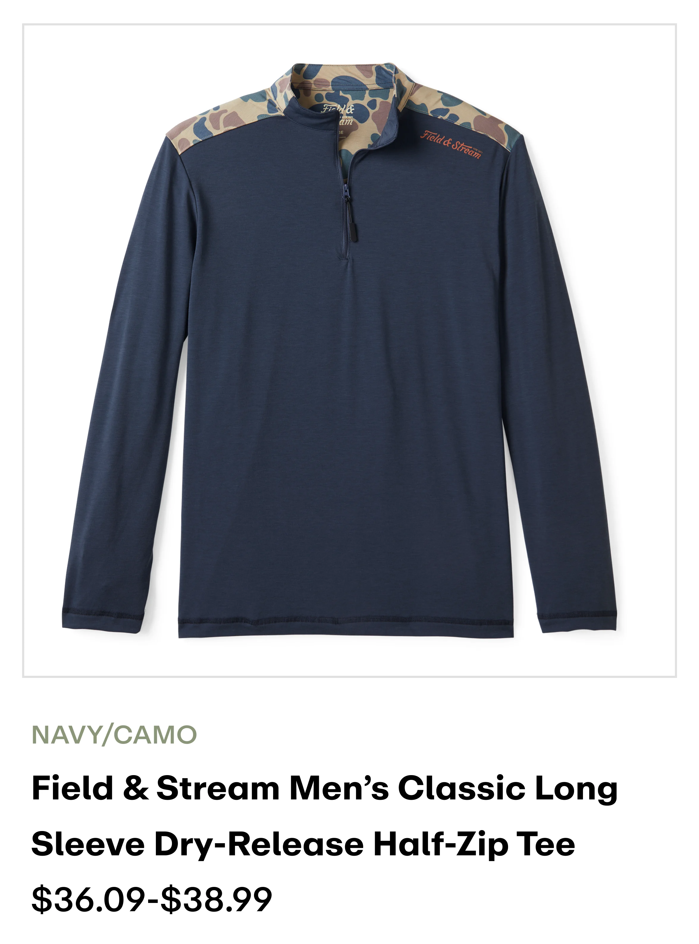  Performance Fishing - 1/4 zip Dry Release Long Sleeve Top - Navy/camo