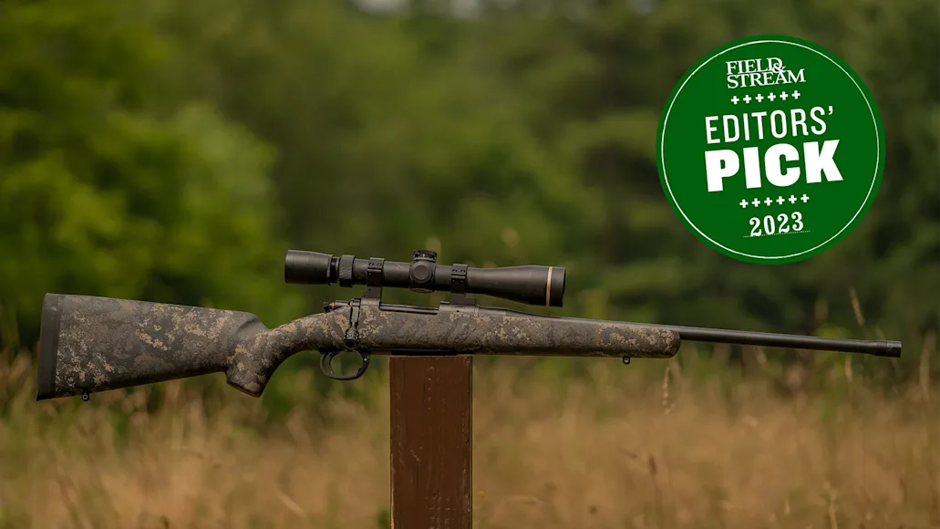Wilson Combat NULA Model 20 balanced on a post with trees in background