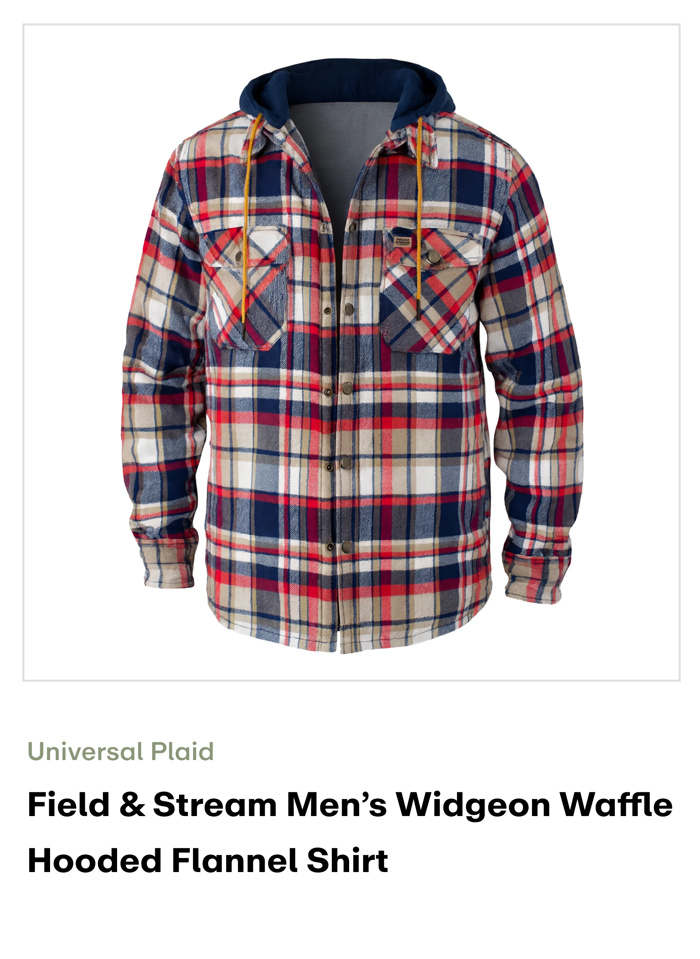 Amazon - Field & Stream mens Widgeon Waffle Hooded Flannel Shirt - Universal Plaid