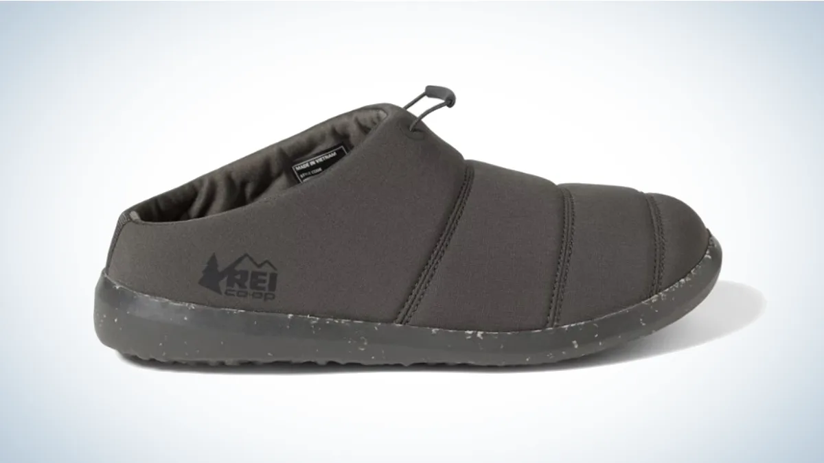 REI Camp Dreamer Slip-Ons on gray and white background