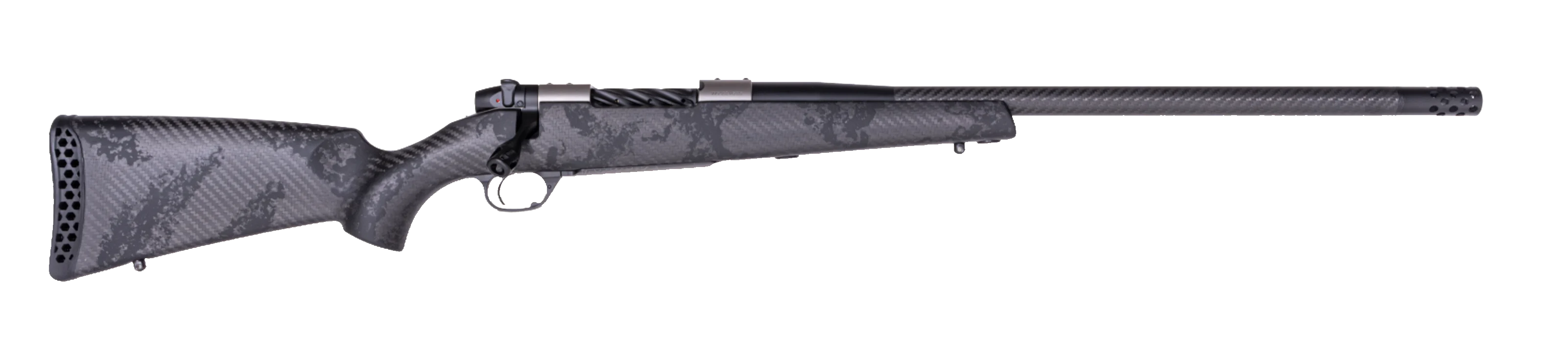 Weatherby Mark V Backcountry Guide TI bolt-action rifle on a white background. 