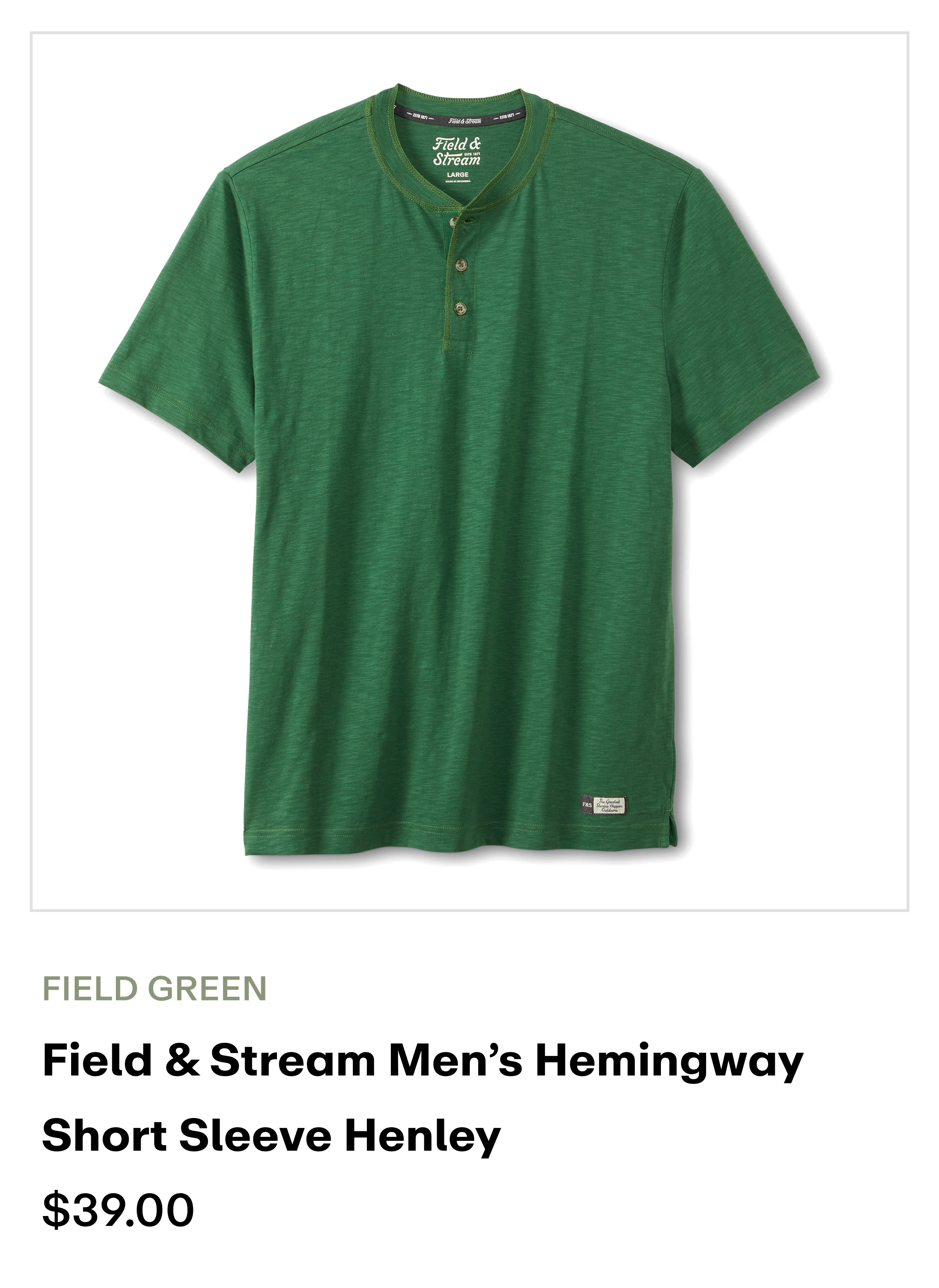 Amazon - Men's HemingwaySS Henley- FIELD GREEN