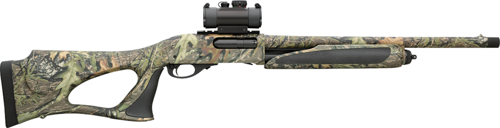 Turkey-hunting shotgun with red dot sight.