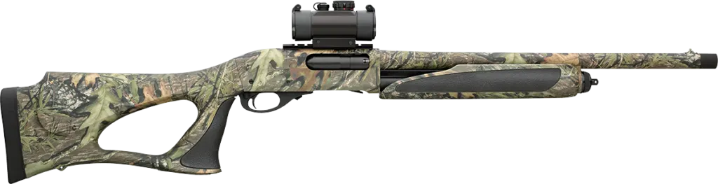 Turkey-hunting shotgun with red dot sight.