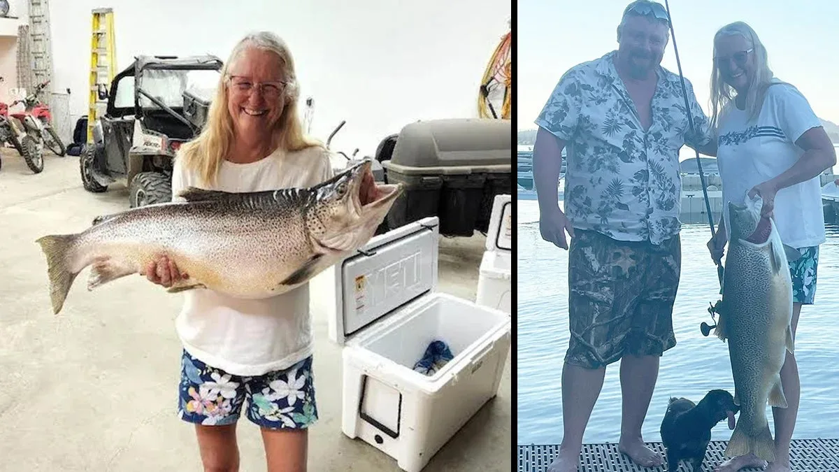 Cathy Clegg with her record tiger trout.