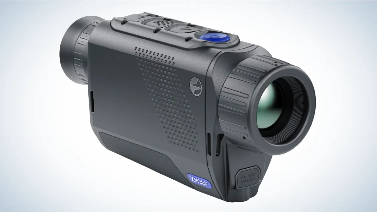 Pulsar Axion XM30F Thermal Monocular on gray and white background