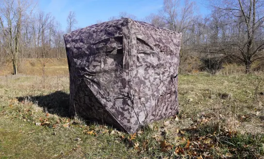 Muddy Prevue 2 Ground Blind set up in field