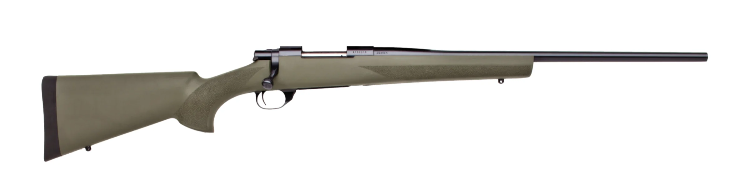 Howa 1500 Hogue bolt-action rifle on a white background.
