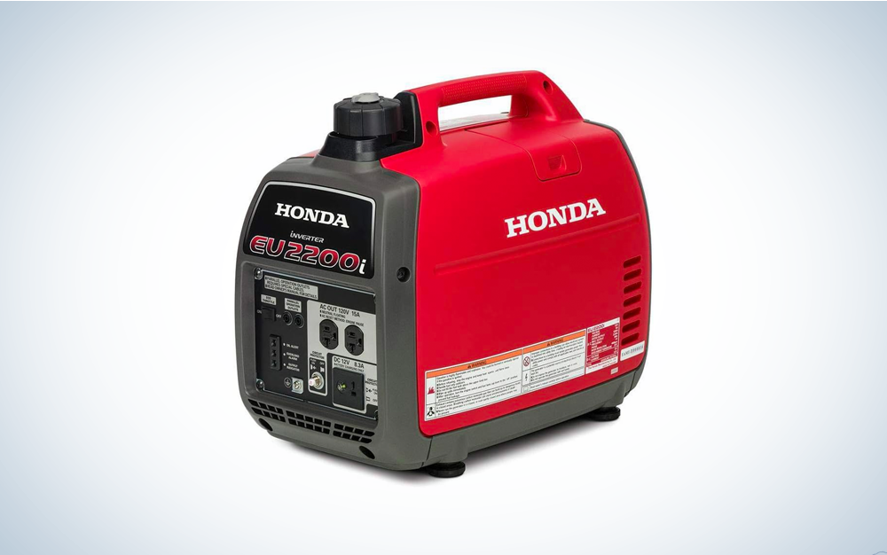 Honda EU2200i generator on blue and white background