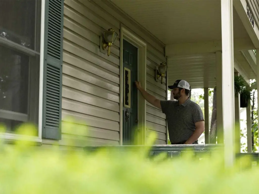 man knocking on front door