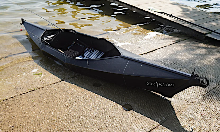 Oru Beach LT Sport foldable kayak on boat ramp during testing