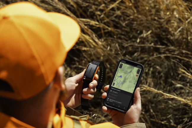 Hunter holding GPS and dog collar