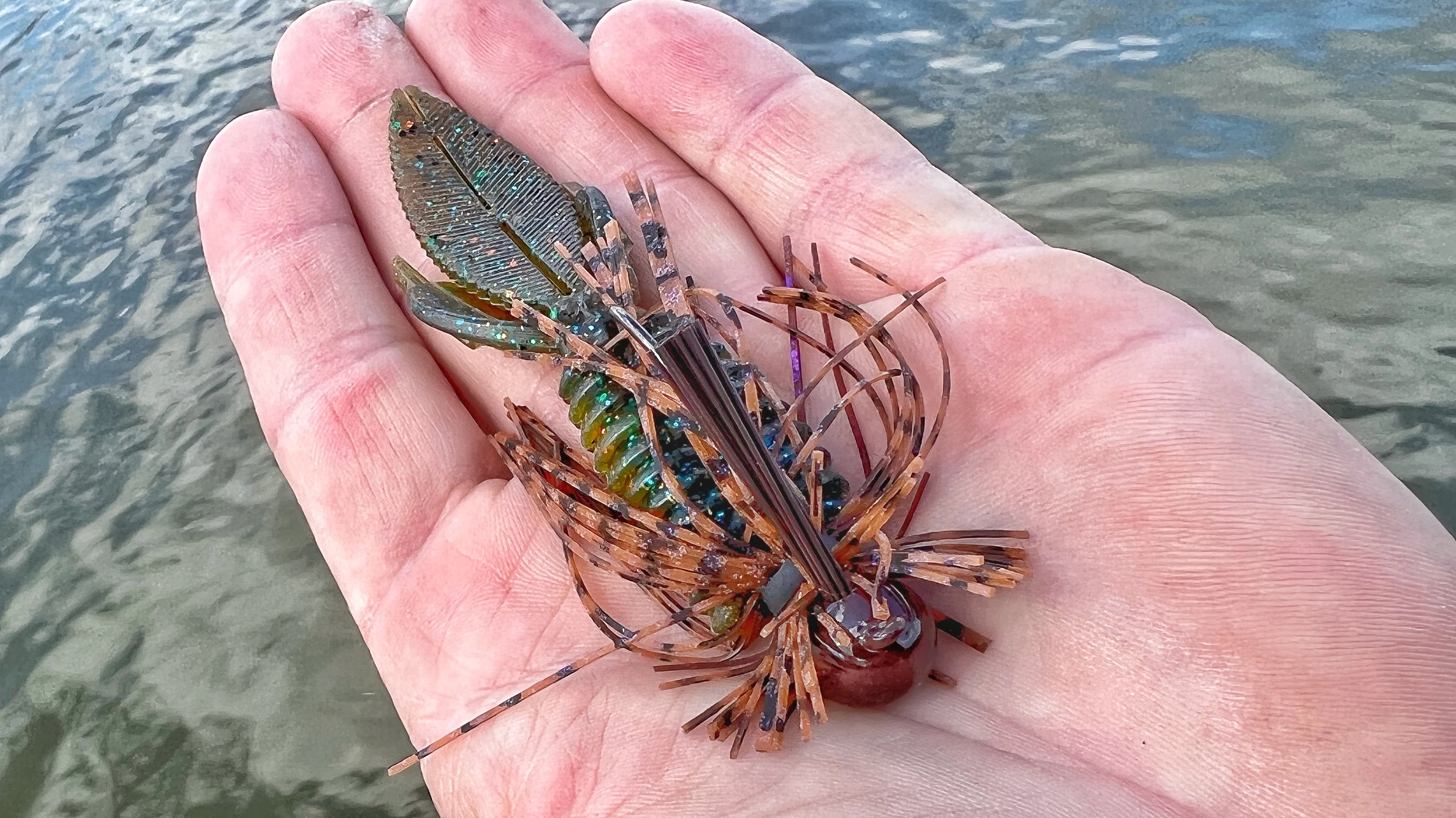 Jewel Finesse jig in the angler's hand