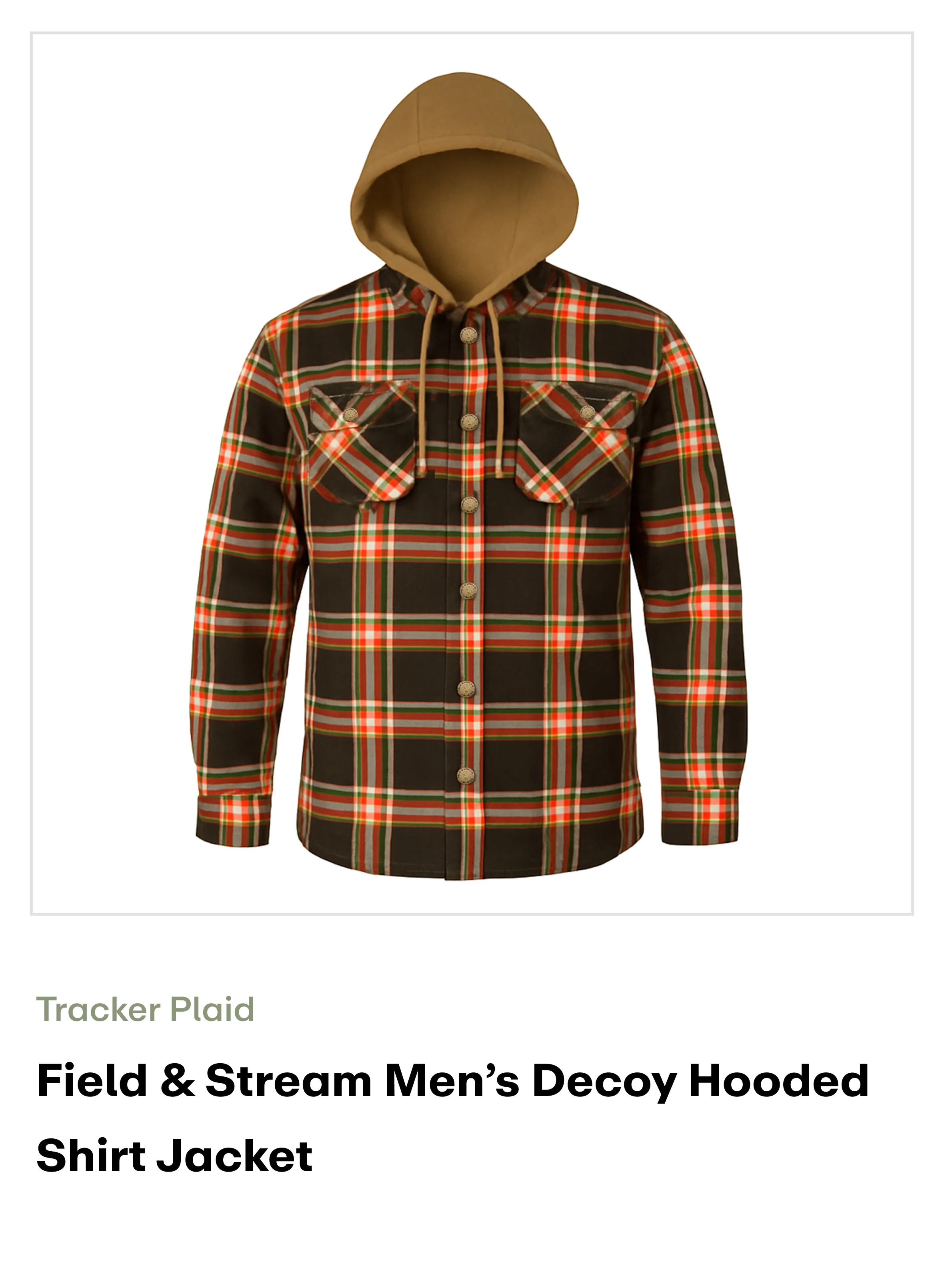Amazon - Field & Stream Men’s Decoy Hooded Shirt Jacket - Tracker Plaid