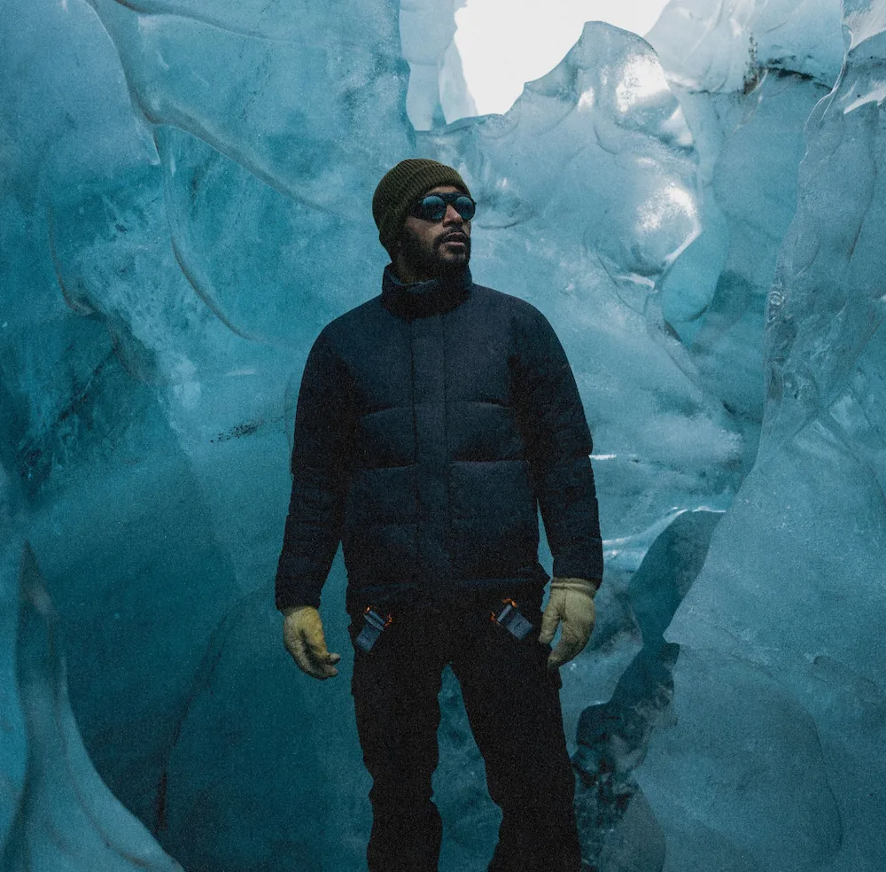 Man wearing Sitka Studio Hyperdown Jacket in Iceland