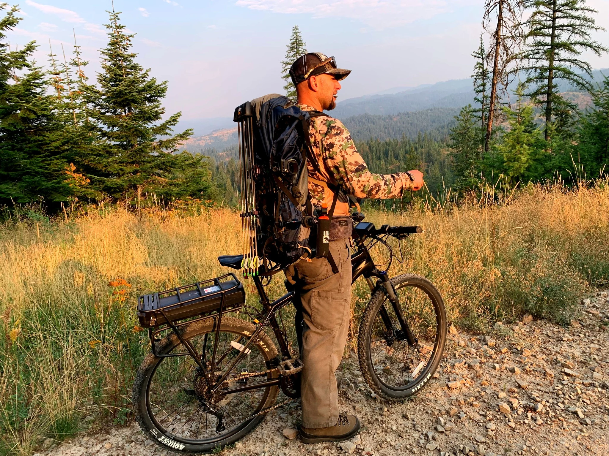 An archery elk hunter accesses state-owned land via bike in Idaho. 
