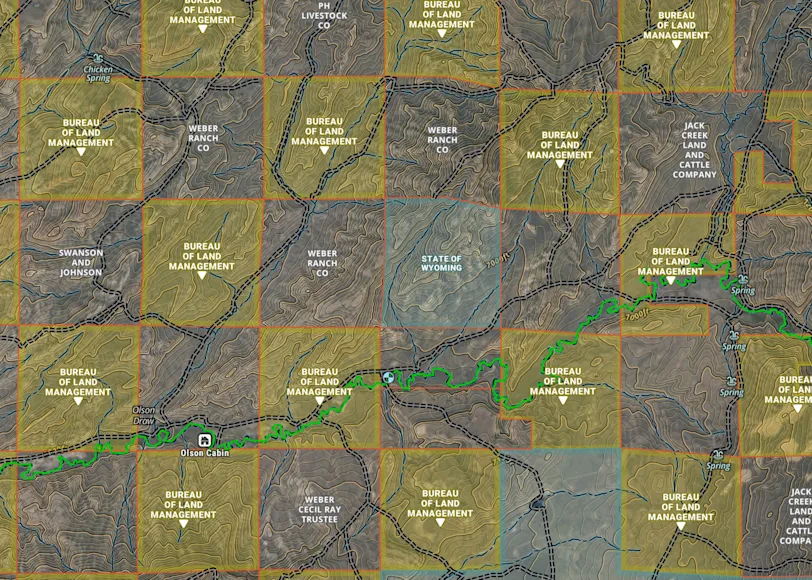 Checker-boarded public land in Wyoming.