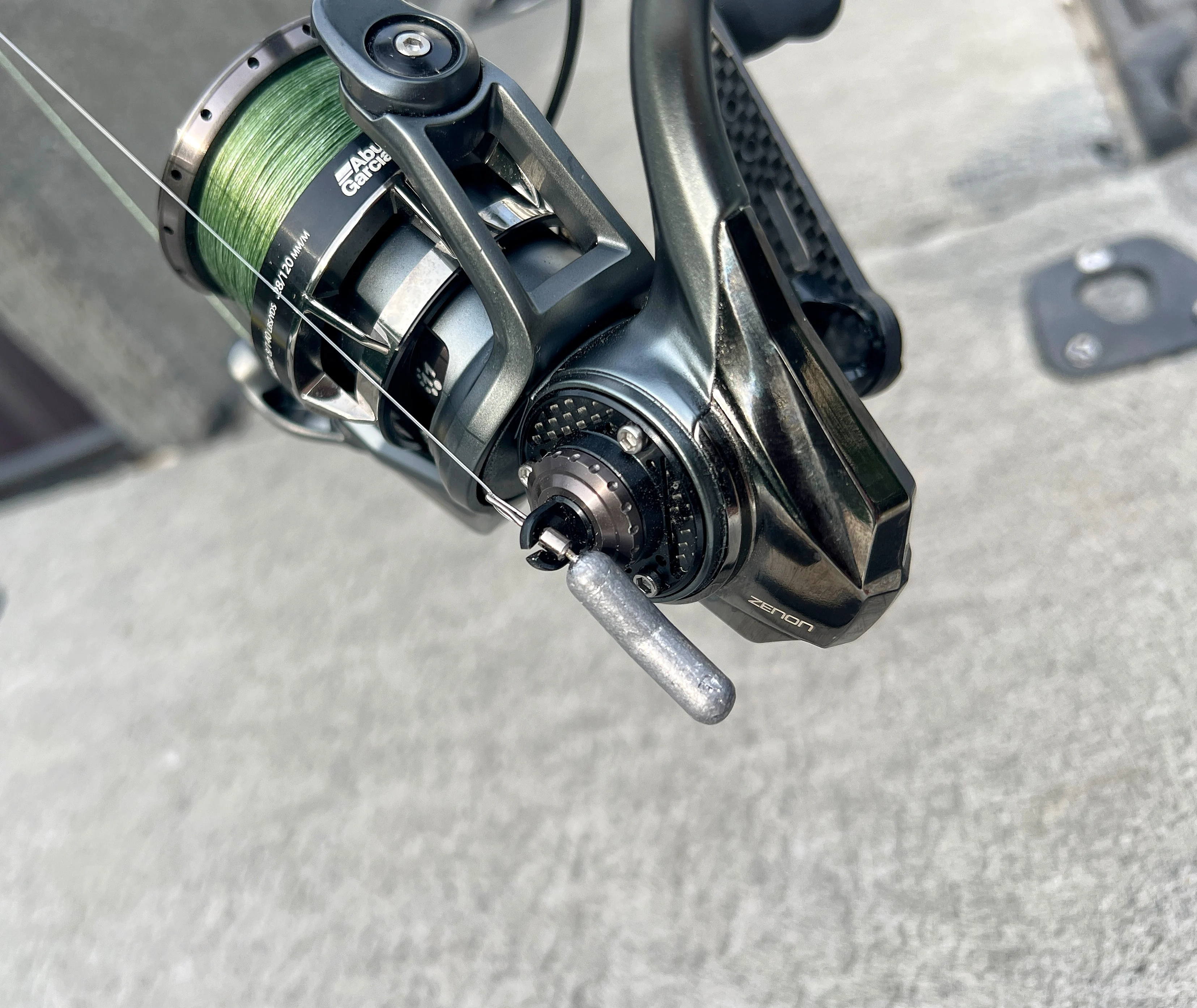 Abu Garcia Zenon MG-X reel with drop shot holder