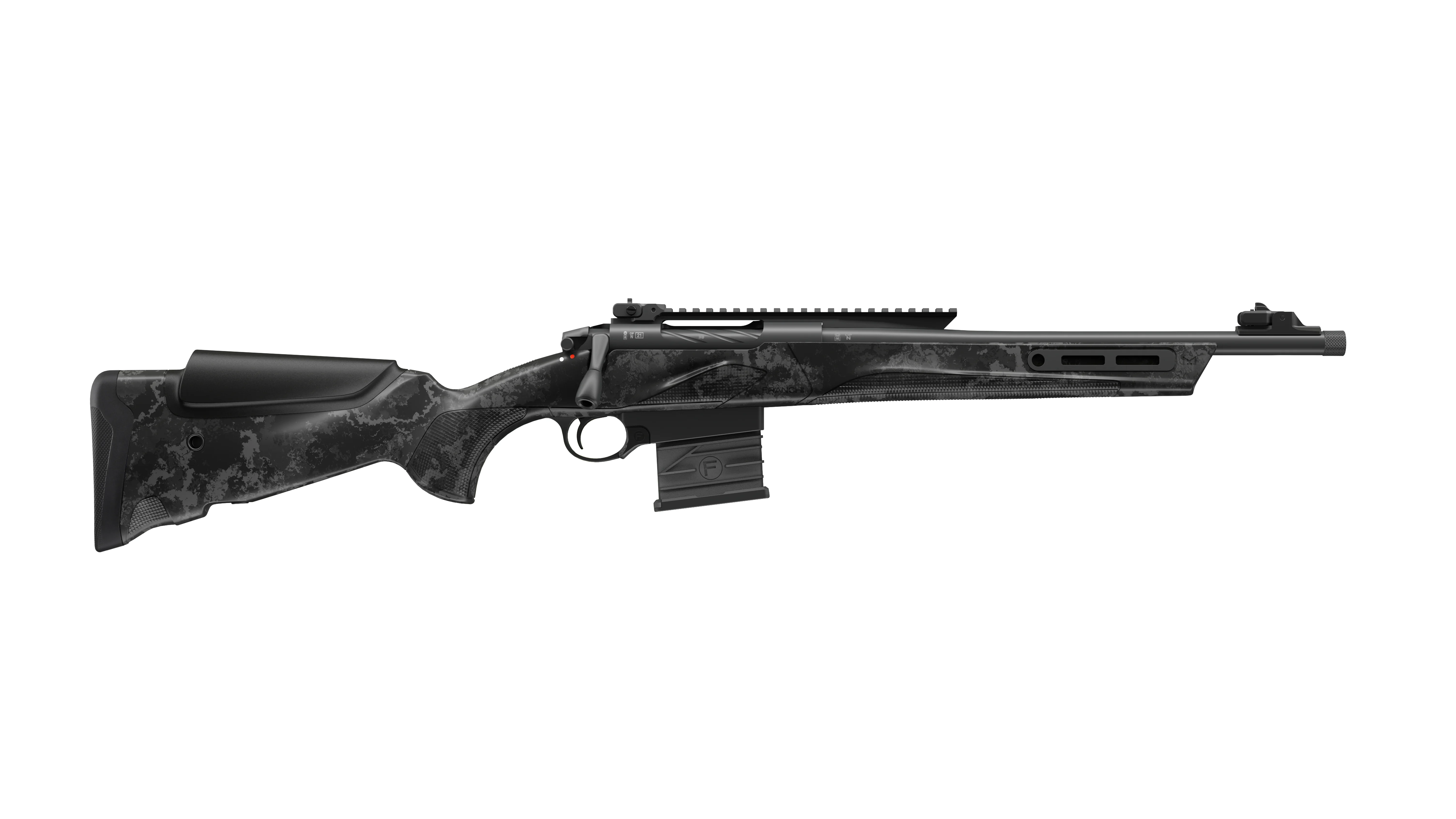 The Franchi MULE bolt-action rifle on a white background. 