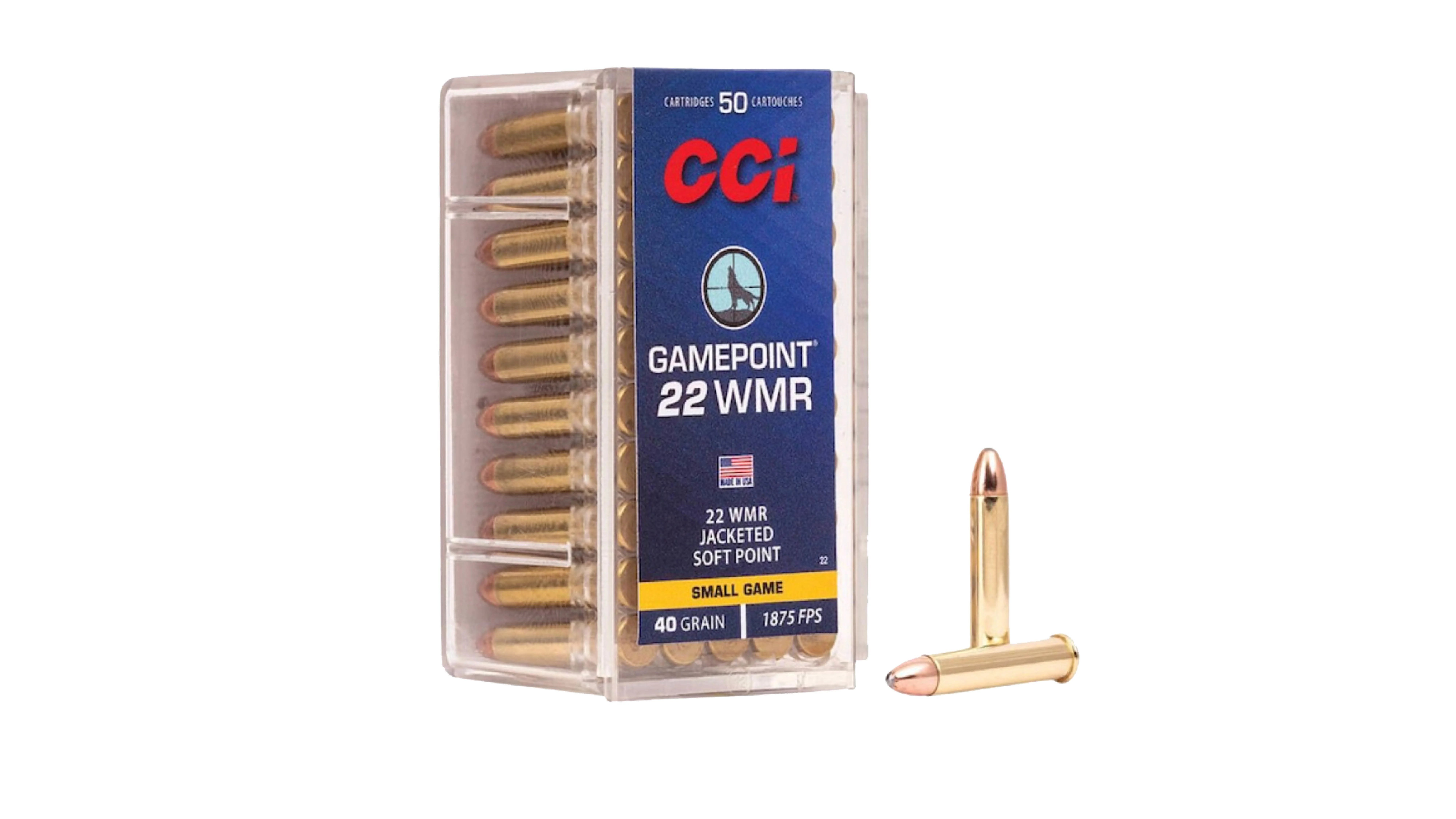 CCI 22 Magnum varmint ammo on a white background.