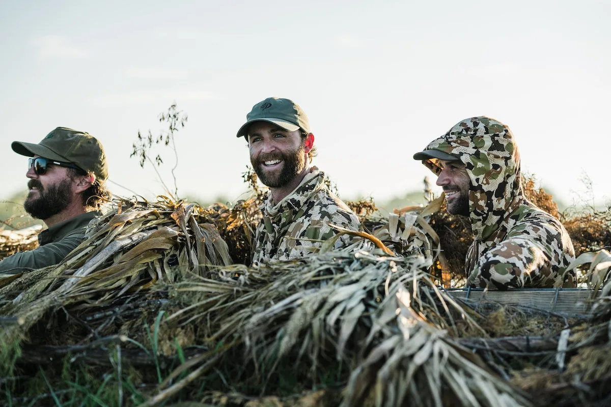 Duck hunters wearing Duck Camp gear in the blind