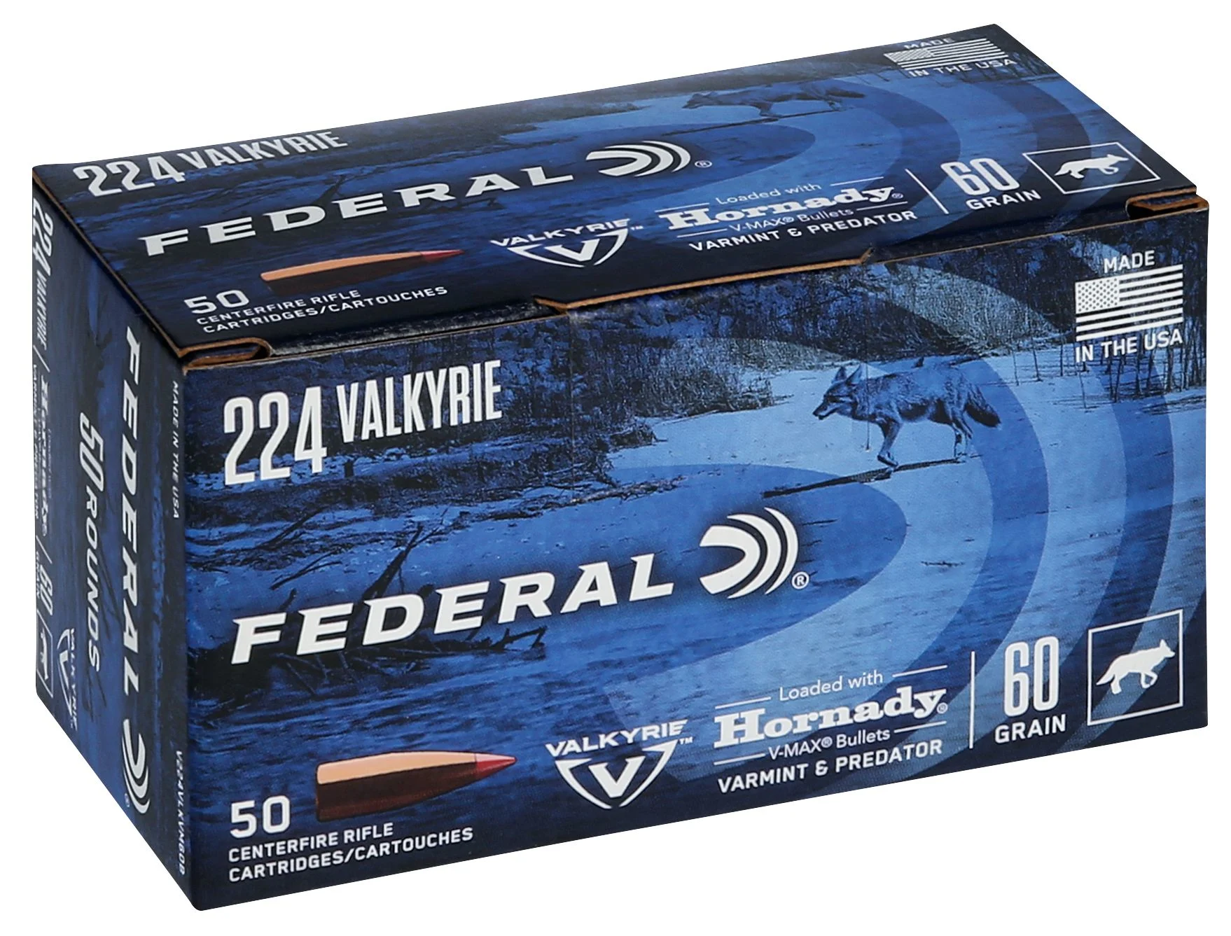 Federal 224 Valkyrie ammo on a white background. 