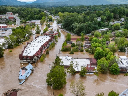 Aerial image of a flooded town from Hurricane Helene