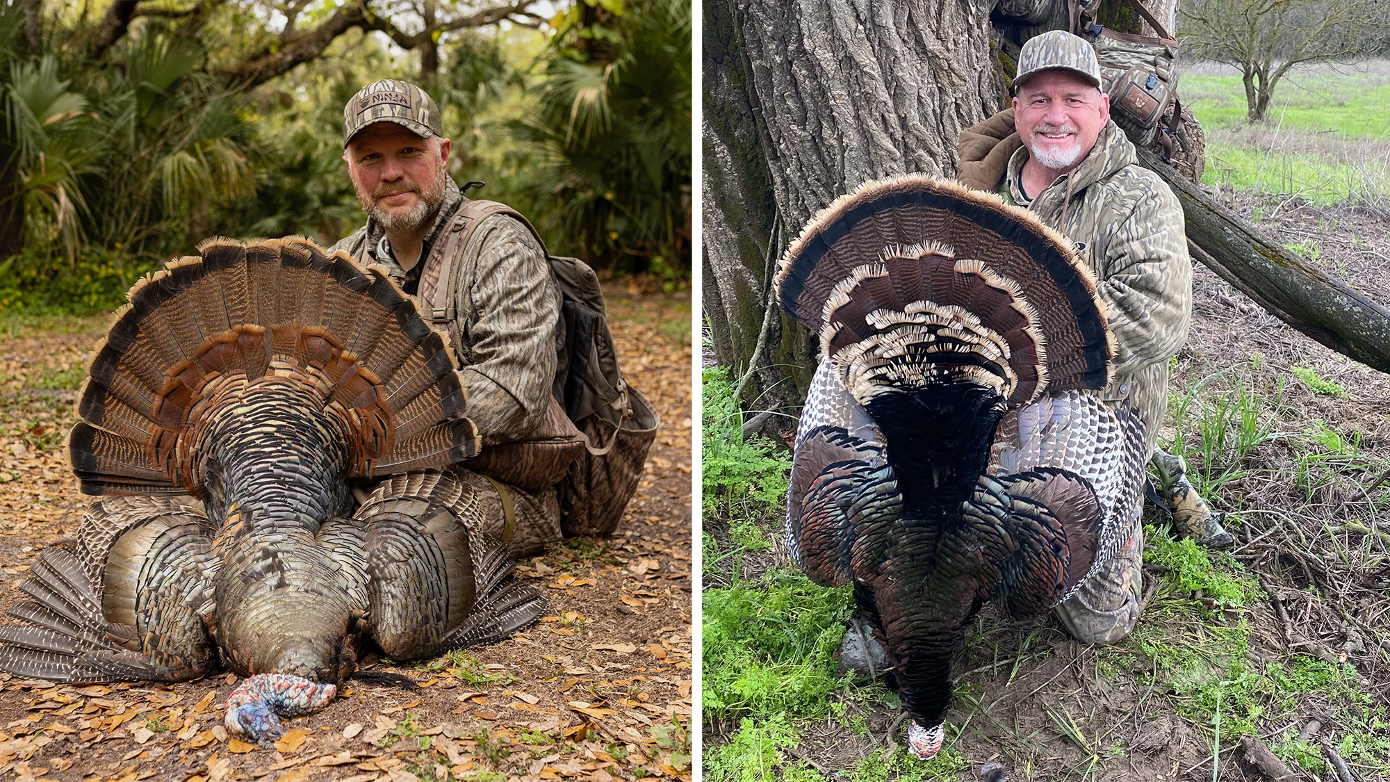 Turkey hunters Mark Scroggins and Joe Slaton show off a pair of spring gobblers. 